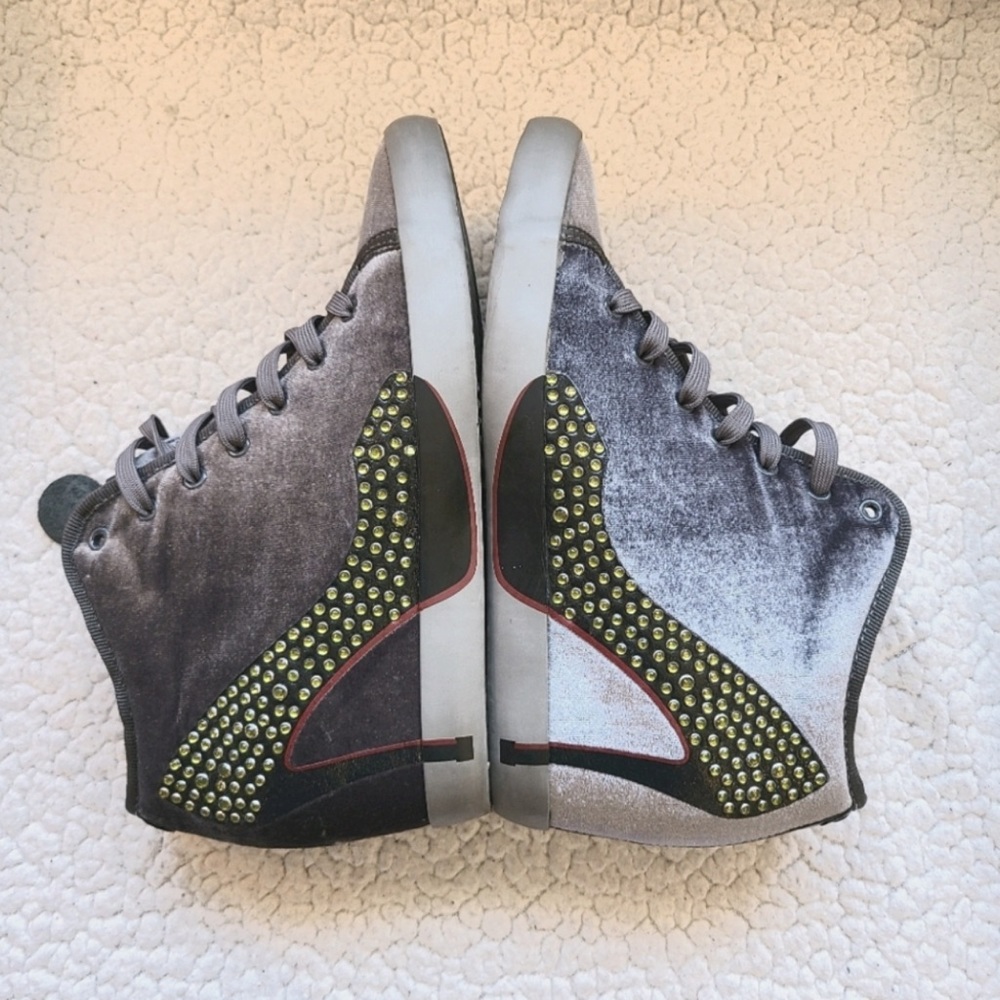 OLO Grey Velvet Wedge Sneakers